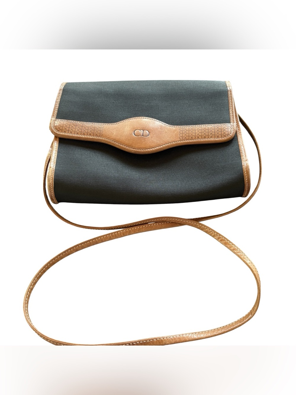 Authentic Vintage Christian Dior Black Canvas Nylon & Tan Leather Crossbody Bag
